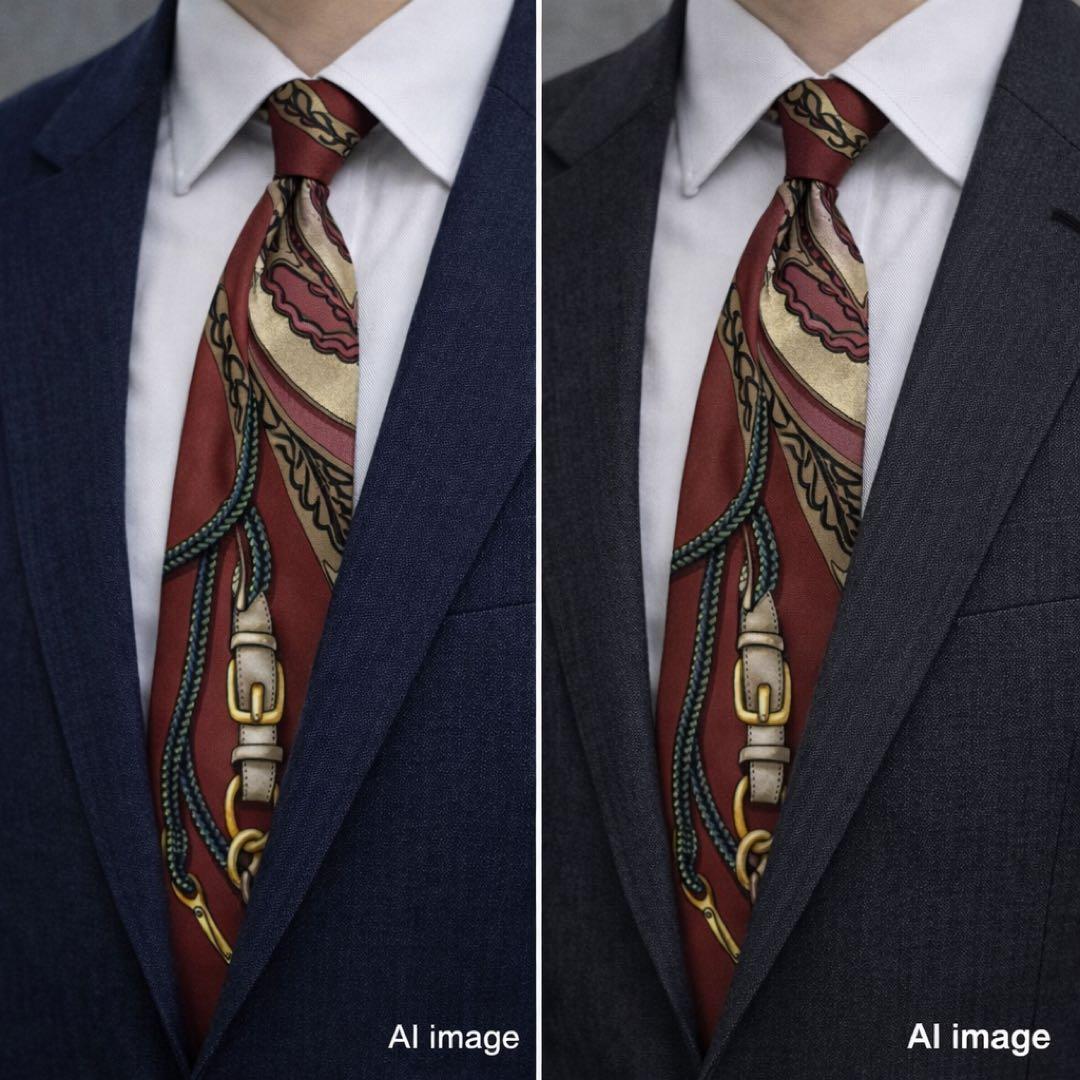 エルメス　HERMES ネクタイ　スカーフ柄　カレ　スーツ　ジャケット　カフス