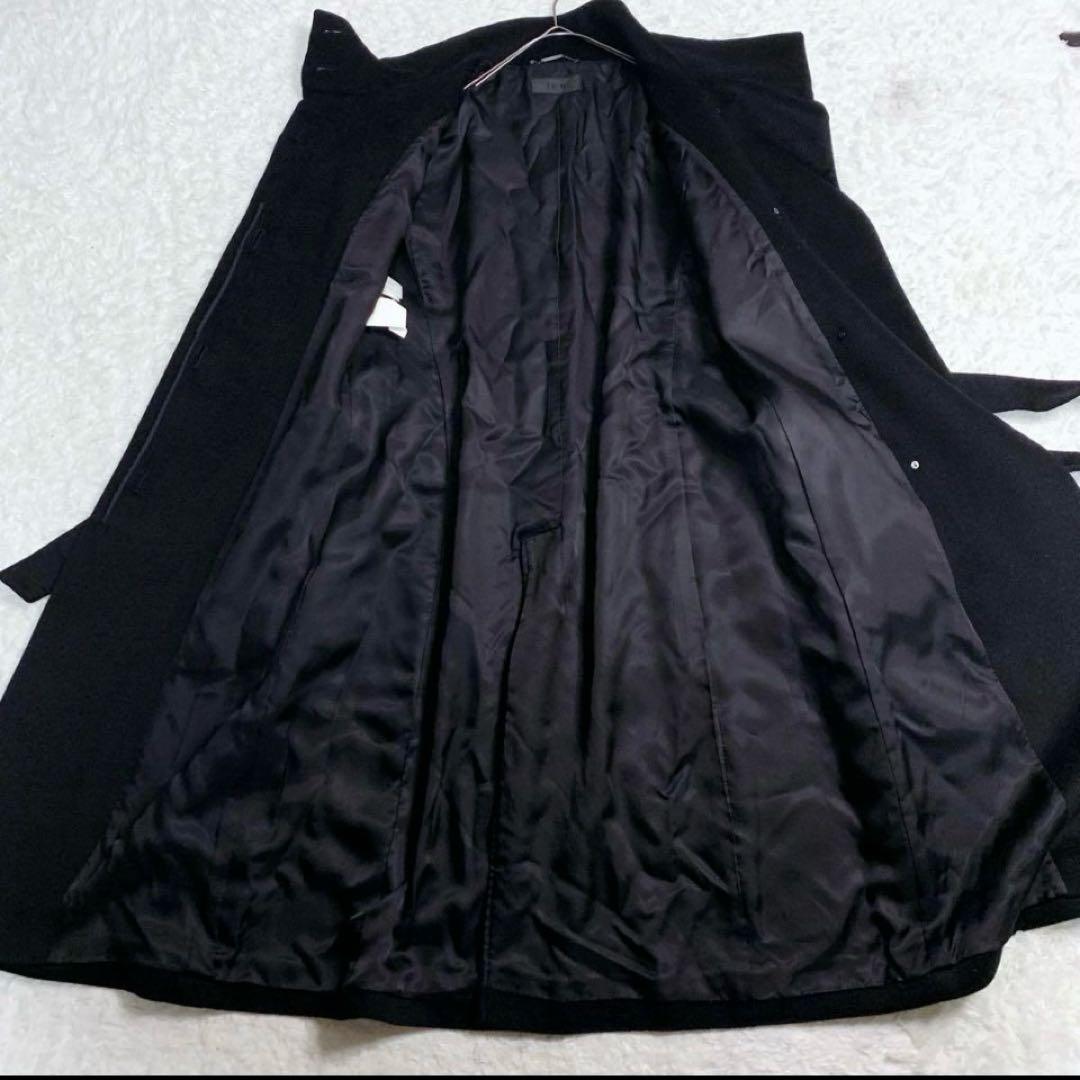 ICB ブラック ロングコート ベルト付き　カシミヤ　アンゴラ　ショールカラー