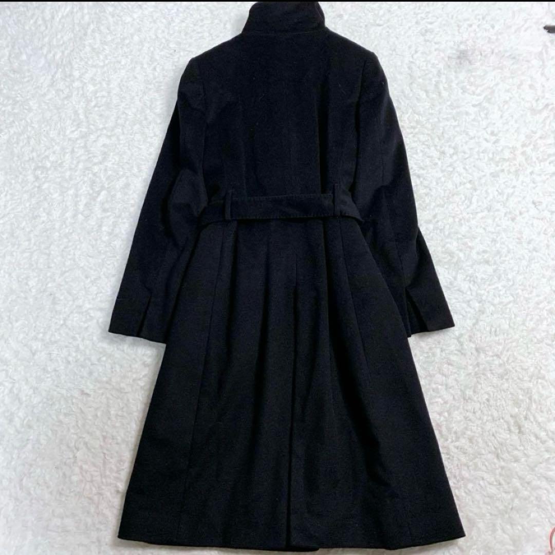 ICB ブラック ロングコート ベルト付き　カシミヤ　アンゴラ　ショールカラー