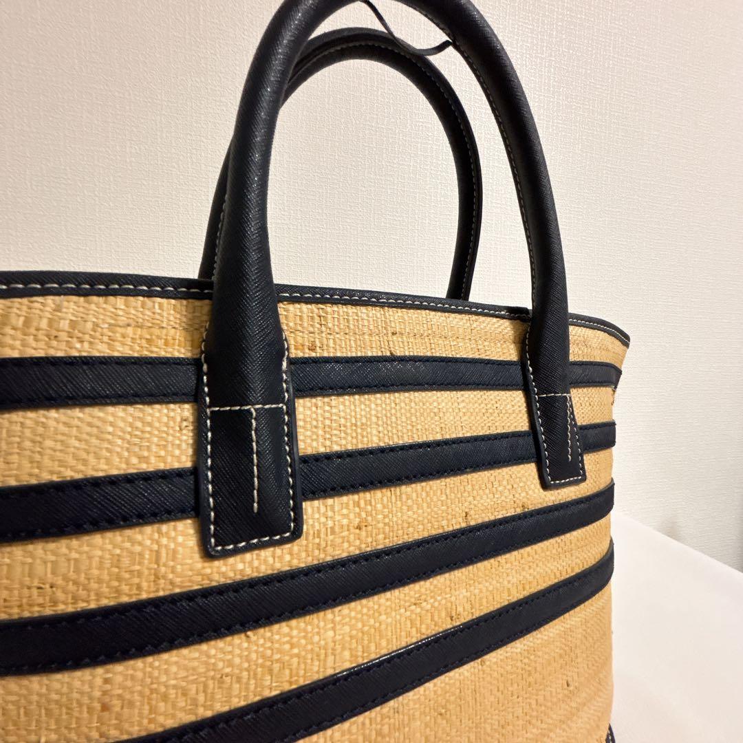 Tory Burch ストライプ かごバッグ　ネイビー