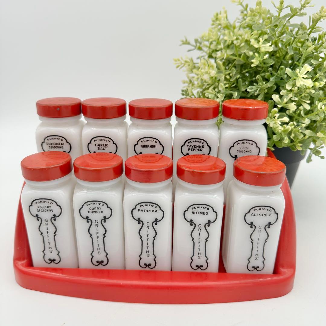 ビンテージ　グリフィス　スパイスボトル　ミルクガラス　USA雑貨　ガラス瓶