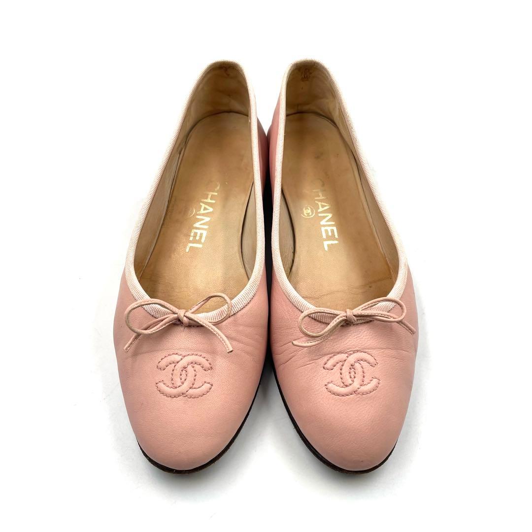 《超美品》CHANEL シャネル ココマーク フラットパンプス バレエ リボン
