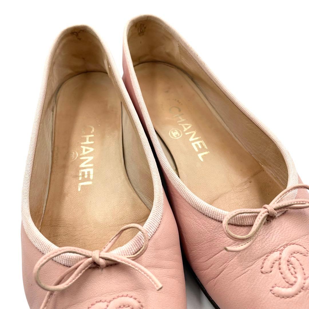 《超美品》CHANEL シャネル ココマーク フラットパンプス バレエ リボン