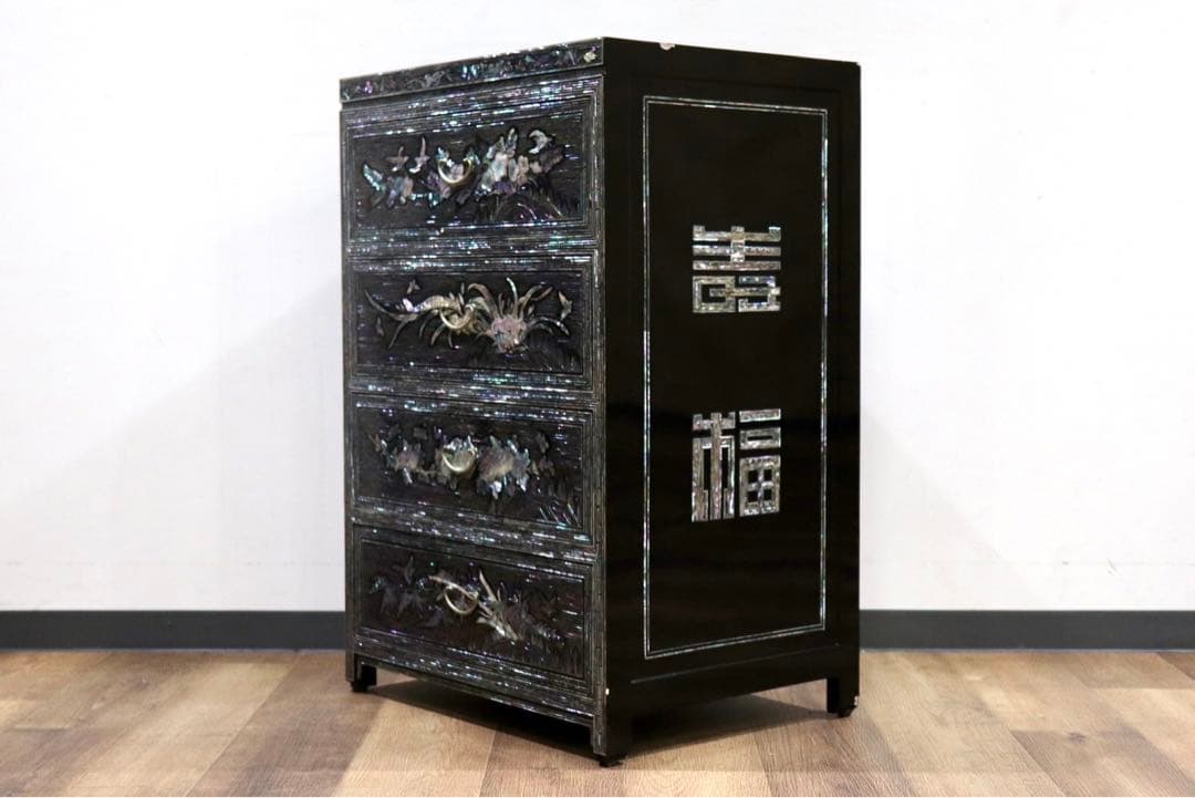 GMIK263○螺鈿細工 4段チェスト サイドチェスト 収納家具 引き出し収納