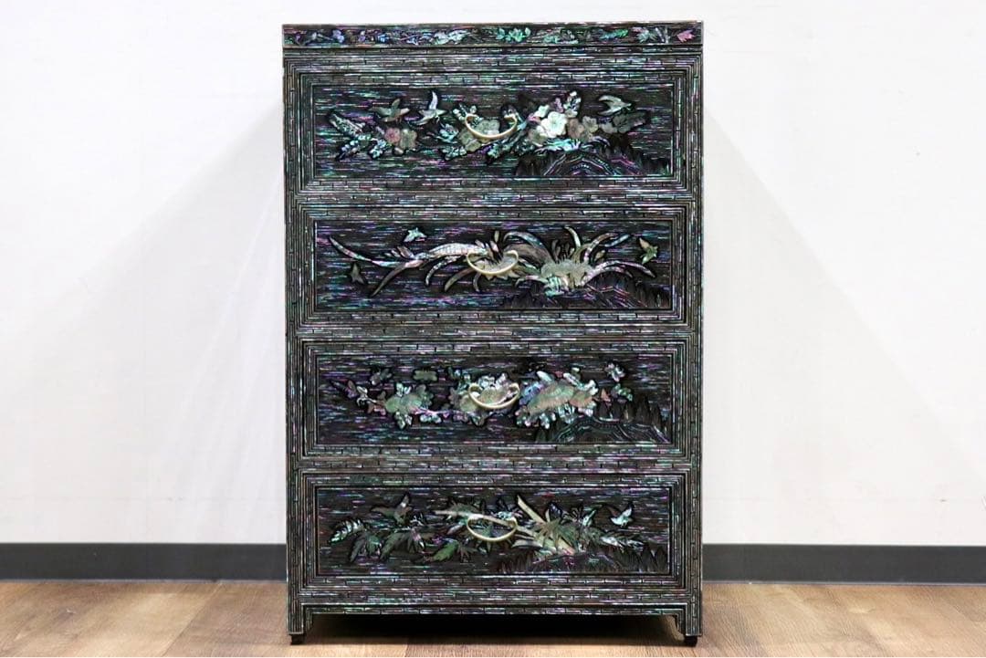 GMIK263○螺鈿細工 4段チェスト サイドチェスト 収納家具 引き出し収納