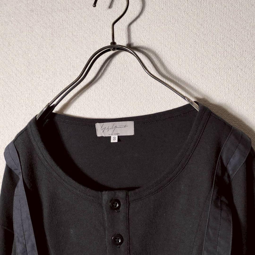 ヨウジヤマモトプールオム サスペンダー風カットソー ロンＴ コットン 綿 黒