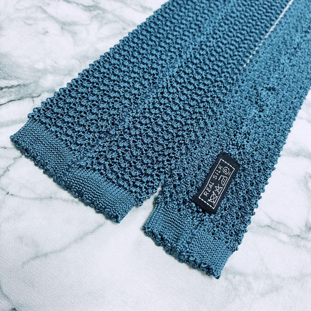 ✨未使用クラス✨エルメス　ニットタイ　H柄　ロゴ　ブルー　ネクタイ