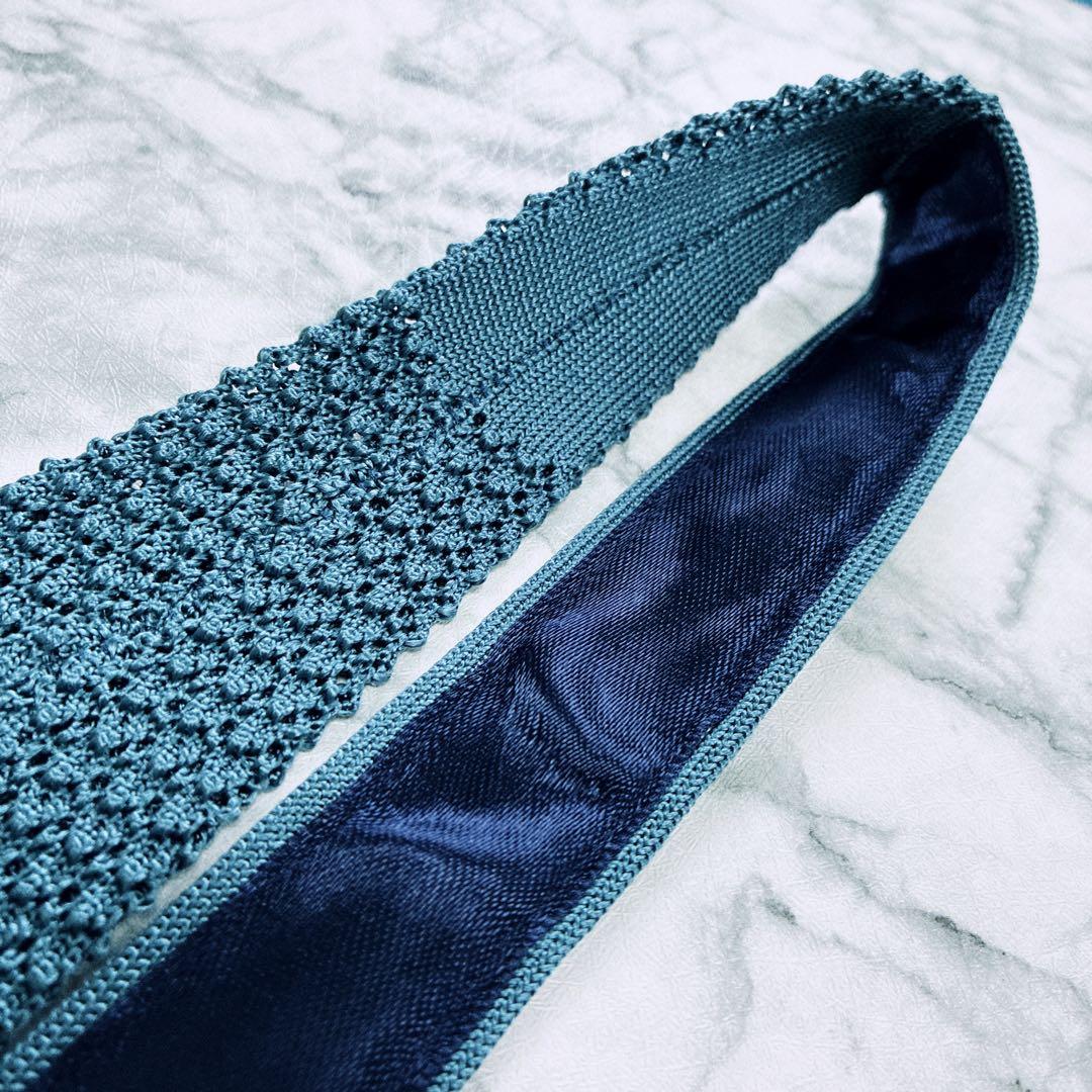 ✨未使用クラス✨エルメス　ニットタイ　H柄　ロゴ　ブルー　ネクタイ