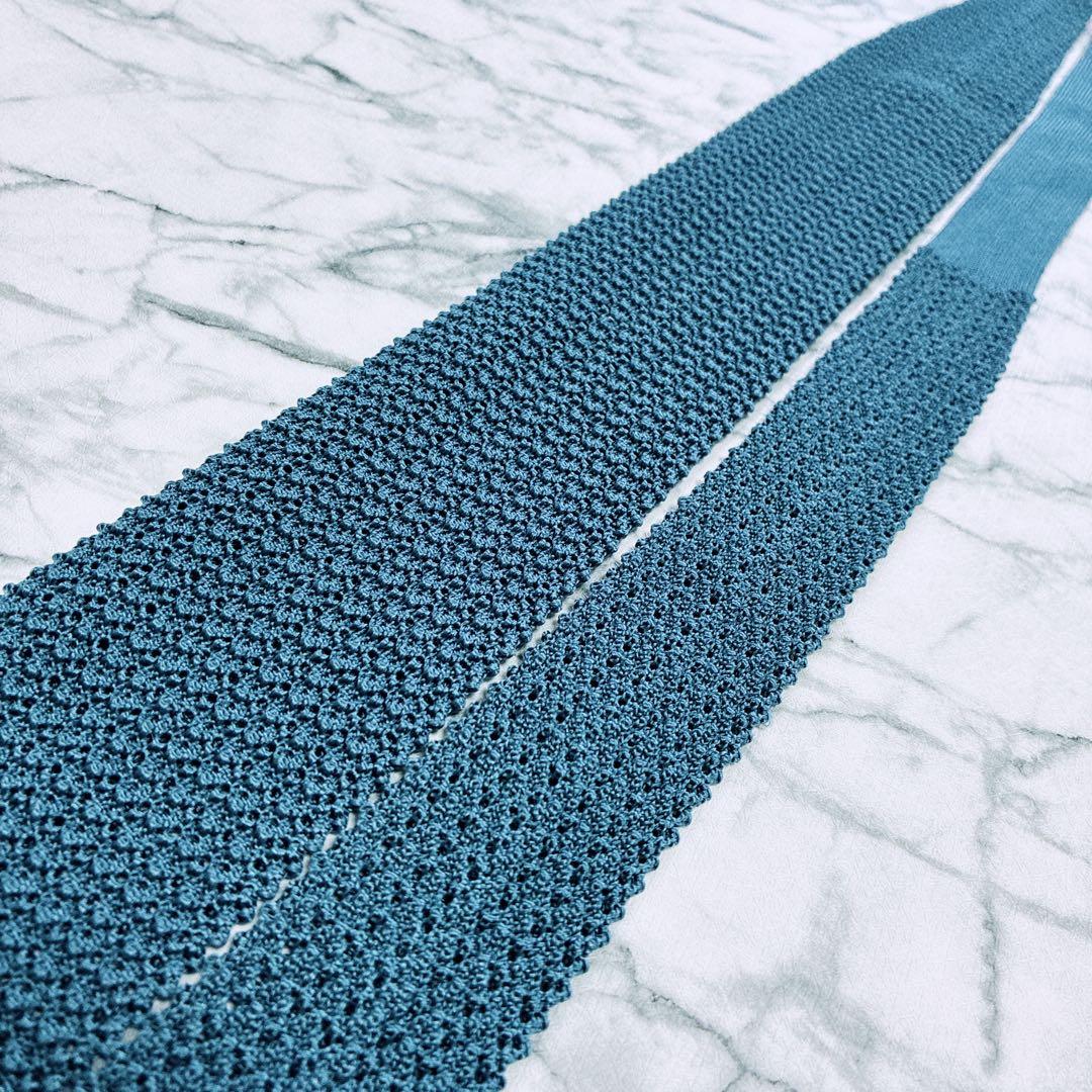 ✨未使用クラス✨エルメス　ニットタイ　H柄　ロゴ　ブルー　ネクタイ