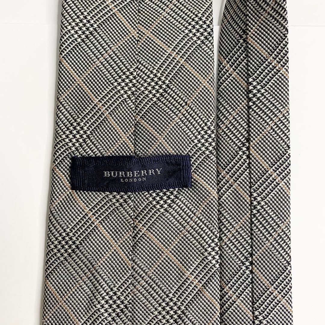 BURBERRY チェック ネクタイ 千鳥柄 ワイド ジャカード グレー シルク