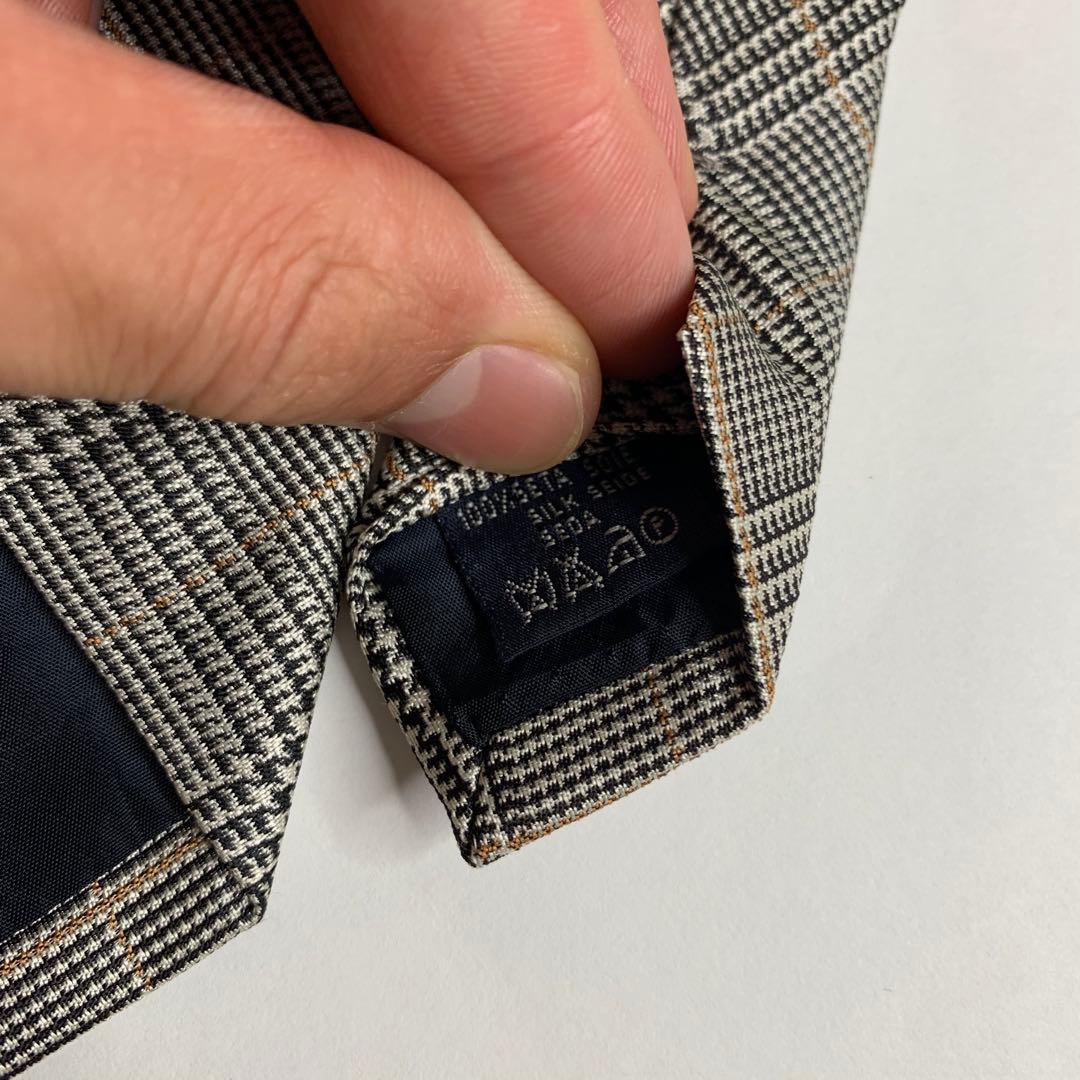 BURBERRY チェック ネクタイ 千鳥柄 ワイド ジャカード グレー シルク