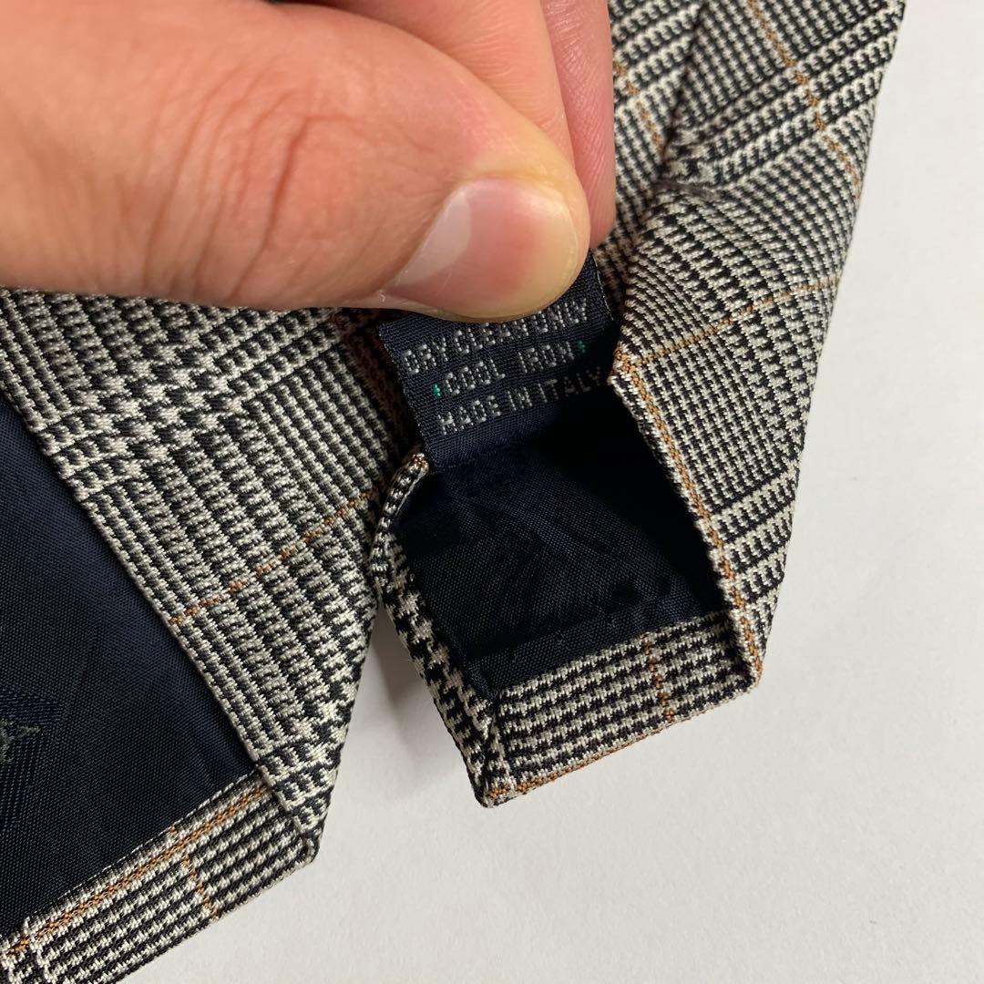BURBERRY チェック ネクタイ 千鳥柄 ワイド ジャカード グレー シルク