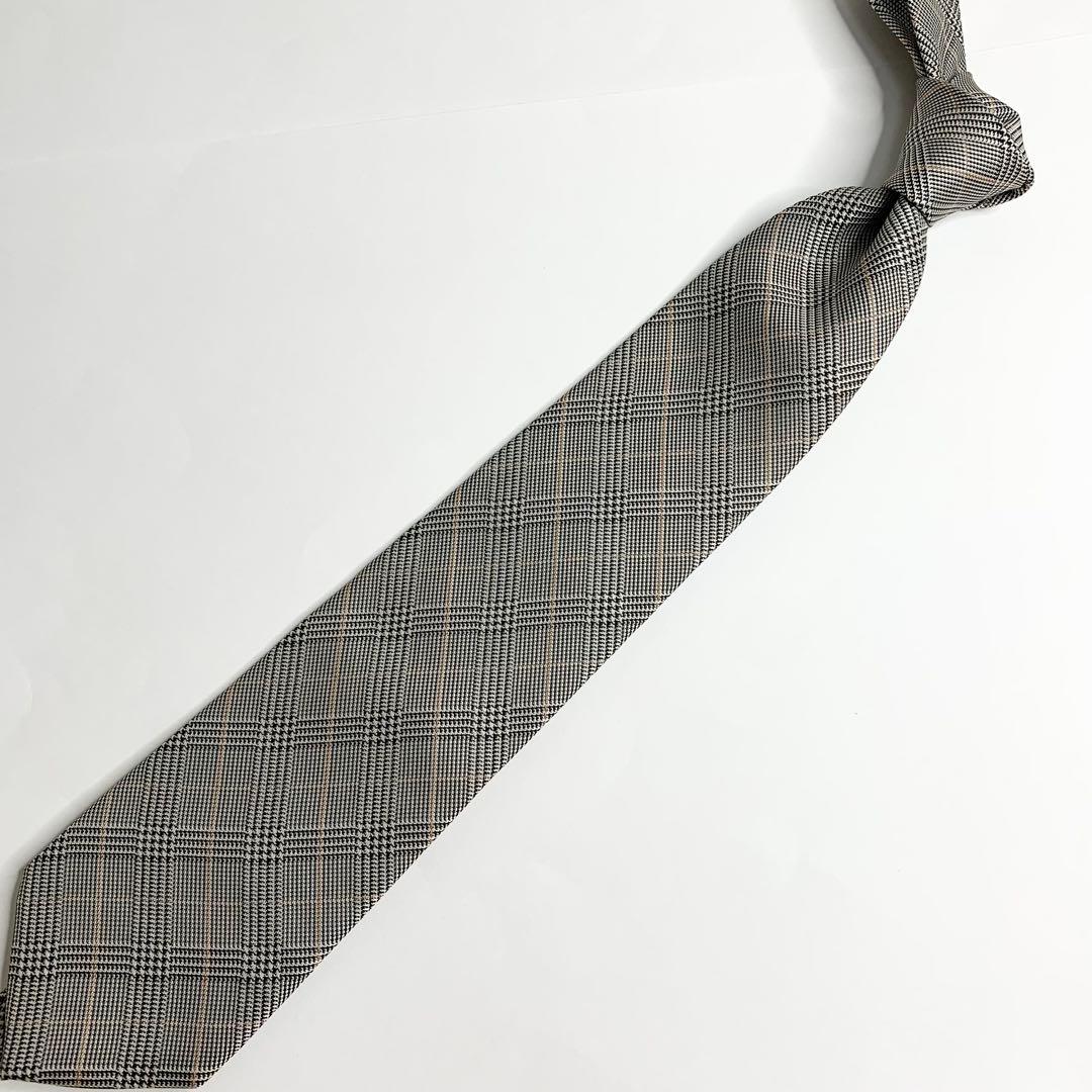BURBERRY チェック ネクタイ 千鳥柄 ワイド ジャカード グレー シルク