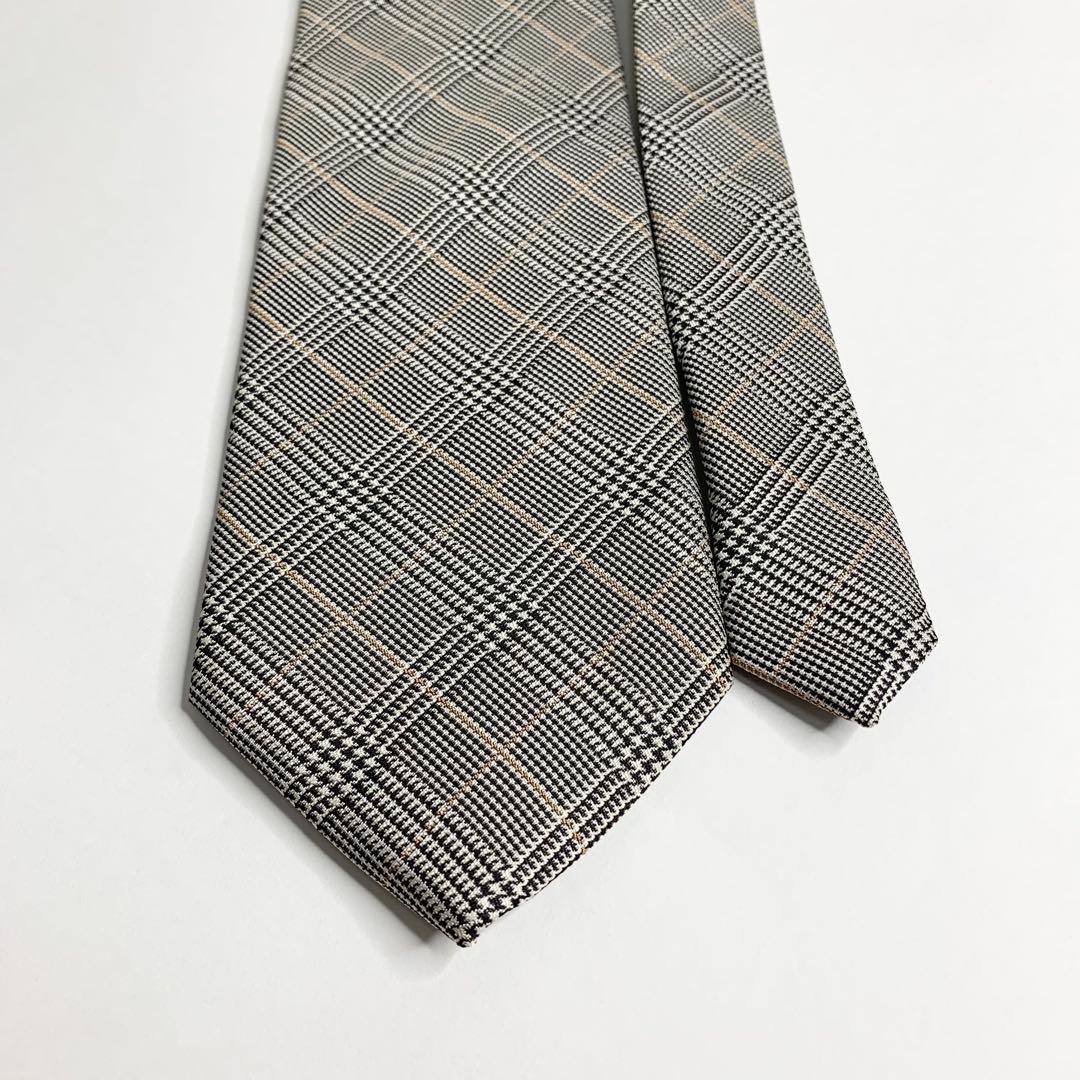 BURBERRY チェック ネクタイ 千鳥柄 ワイド ジャカード グレー シルク