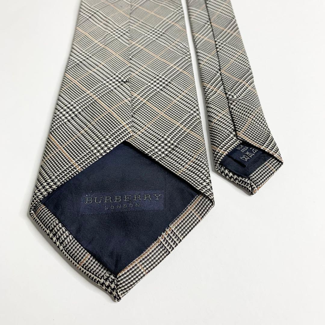 BURBERRY チェック ネクタイ 千鳥柄 ワイド ジャカード グレー シルク