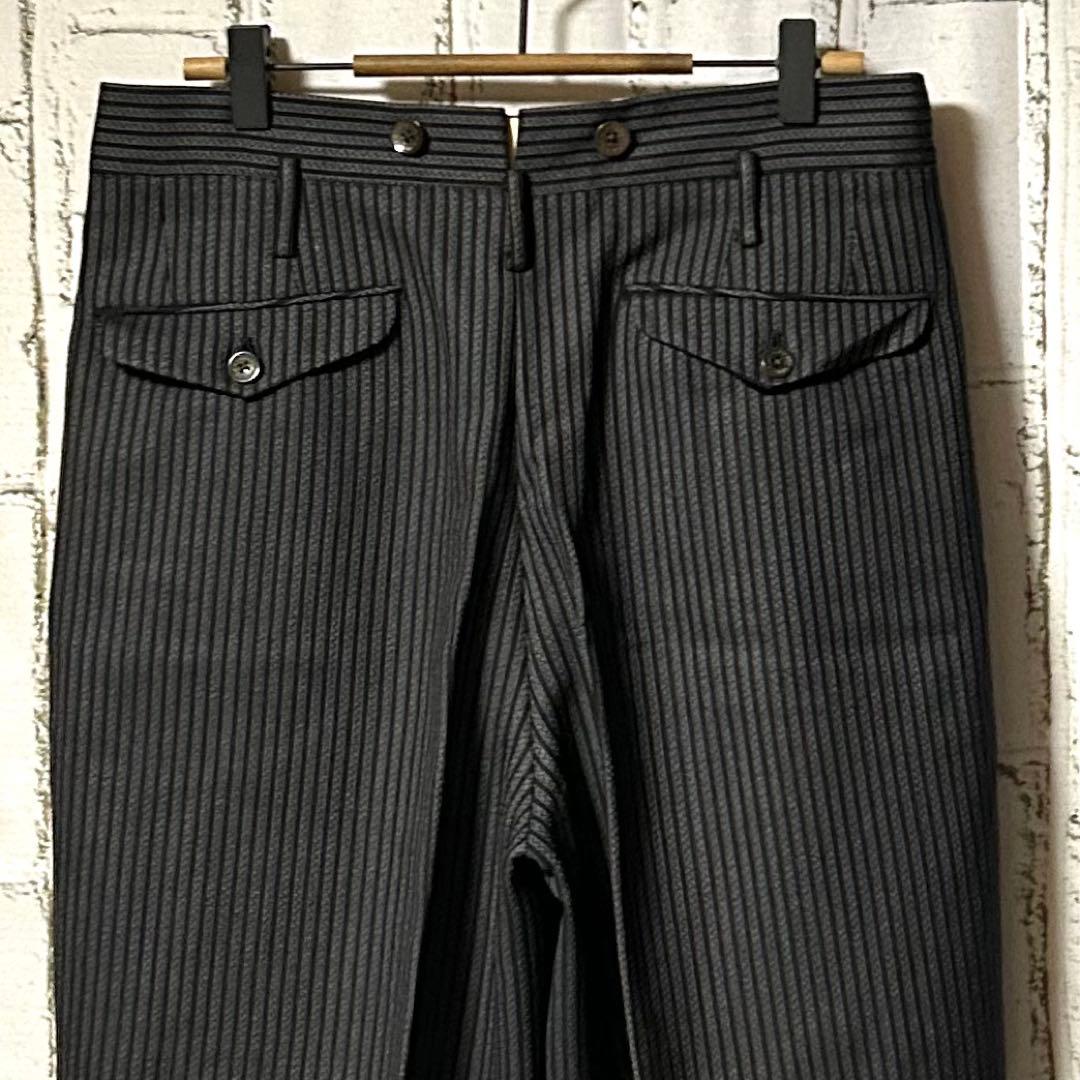 40s～ ヴィンテージ ストライプ ワイドスラックス チャコールグレー 黒