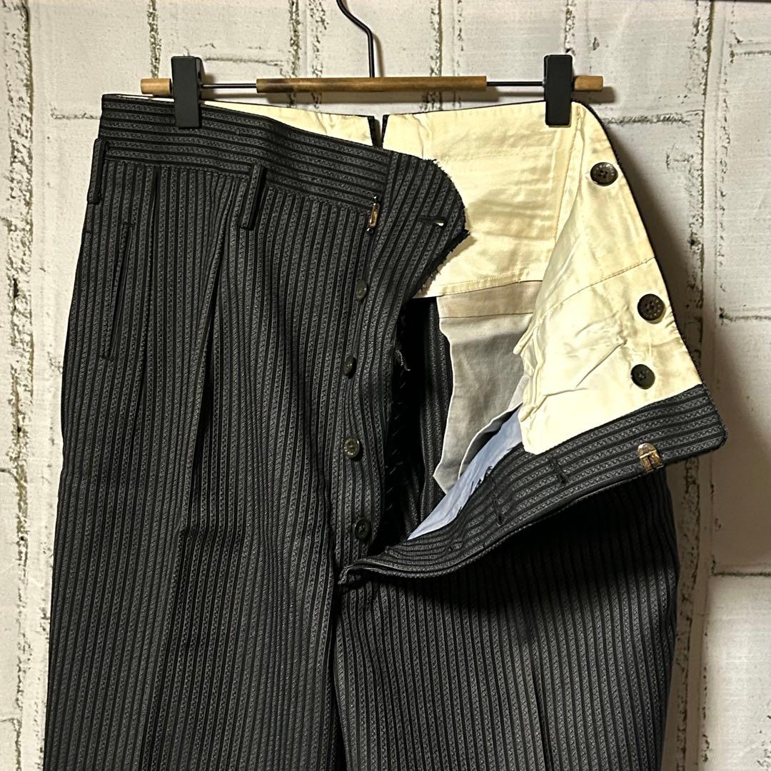 40s～ ヴィンテージ ストライプ ワイドスラックス チャコールグレー 黒