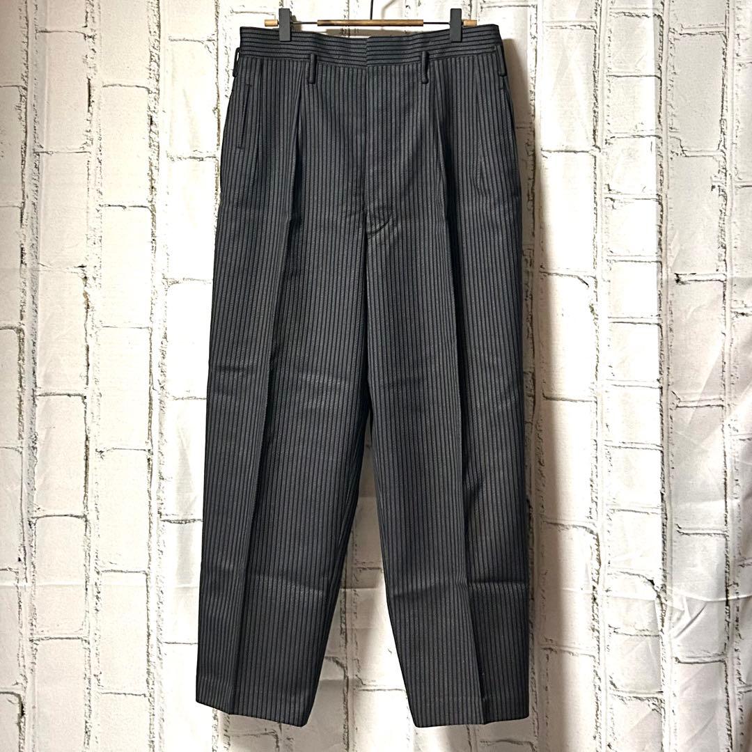 40s～ ヴィンテージ ストライプ ワイドスラックス チャコールグレー 黒