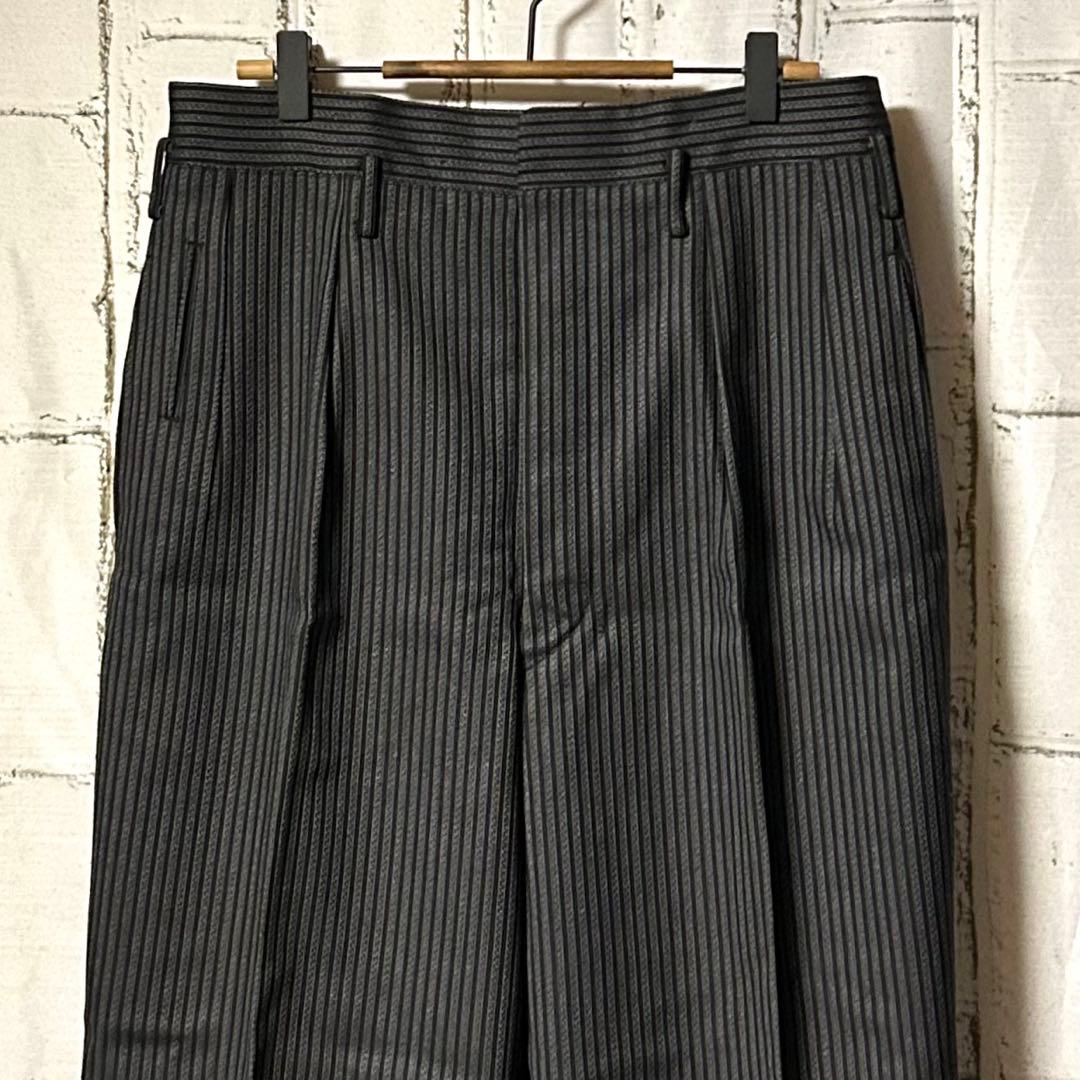 40s～ ヴィンテージ ストライプ ワイドスラックス チャコールグレー 黒