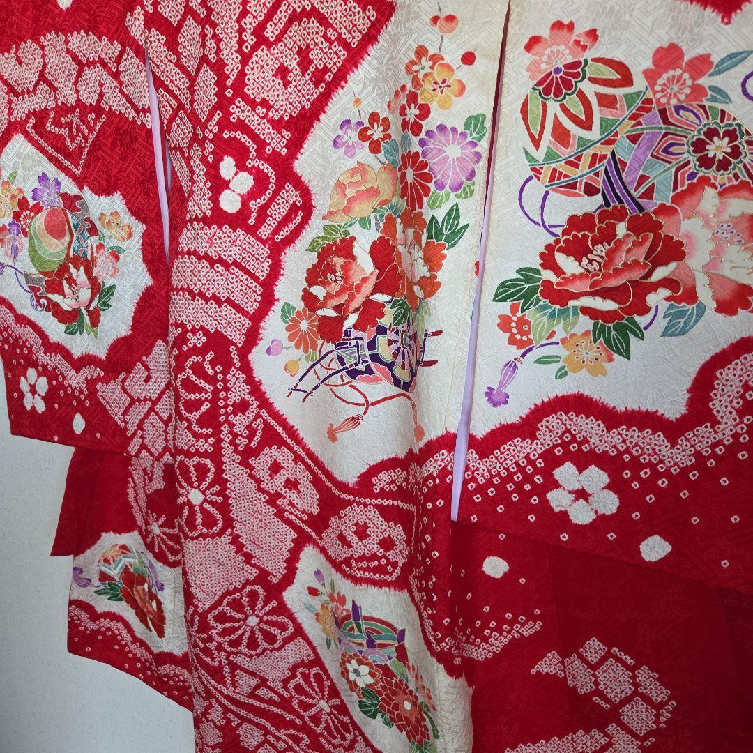 たぬ吉　　正絹　女の子お祝い着物　長襦袢付き　産着　七五三　絞り　逸品