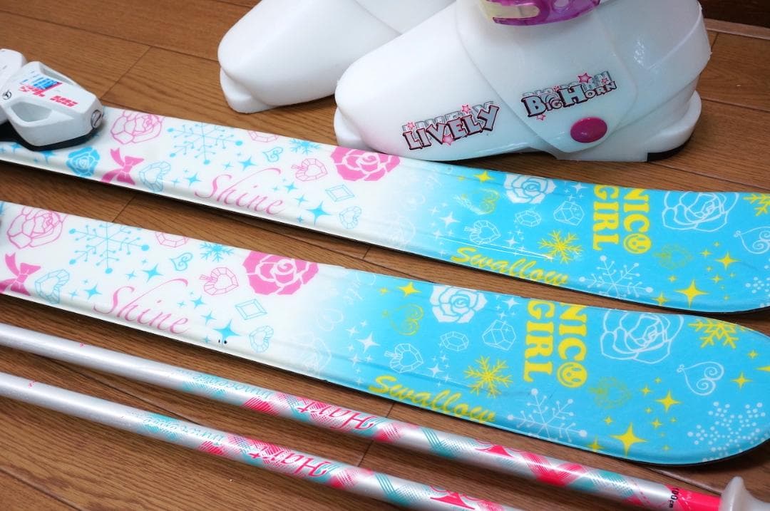 メンテ済 100cm 靴23cm SWALLOW スキーセット