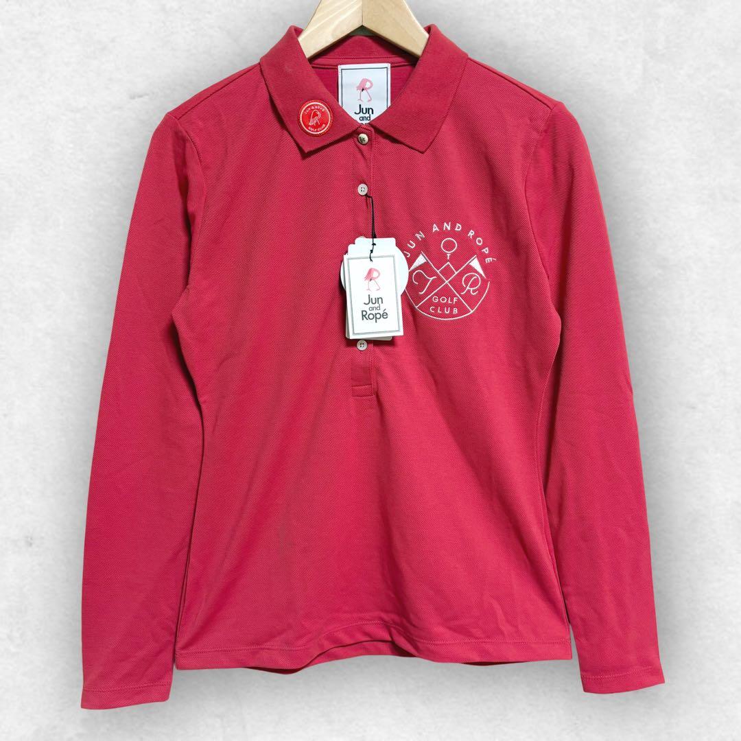 【新品】JUN&ROPE ポロシャツ 長袖 ゴルフ ウェア UVカットM 赤