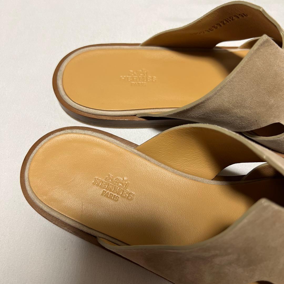 HERMES エルメス　スエード　レザー　サンダル　フラット　ベージュ