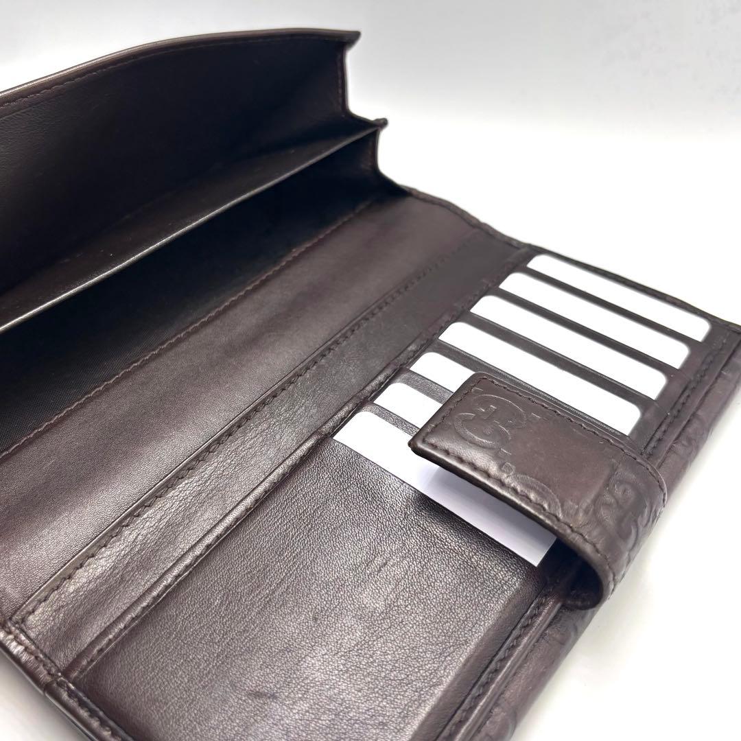 グッチ GG 長財布 シマ ブラウン シルバープレート レザー 本革　箱付き