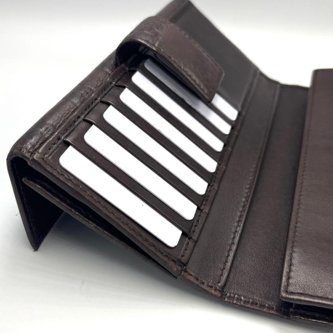 グッチ GG 長財布 シマ ブラウン シルバープレート レザー 本革　箱付き