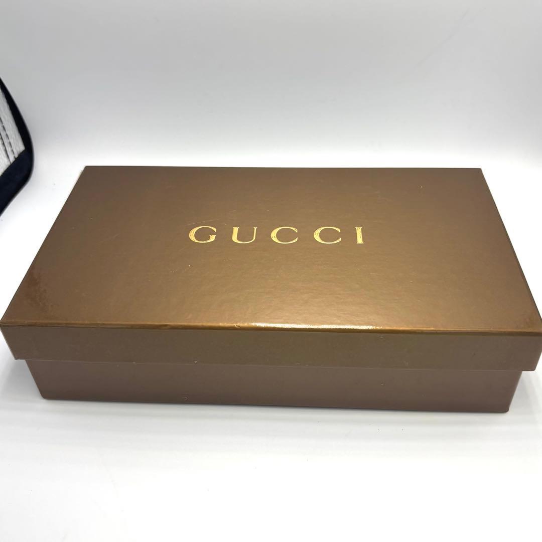グッチ GG 長財布 シマ ブラウン シルバープレート レザー 本革　箱付き