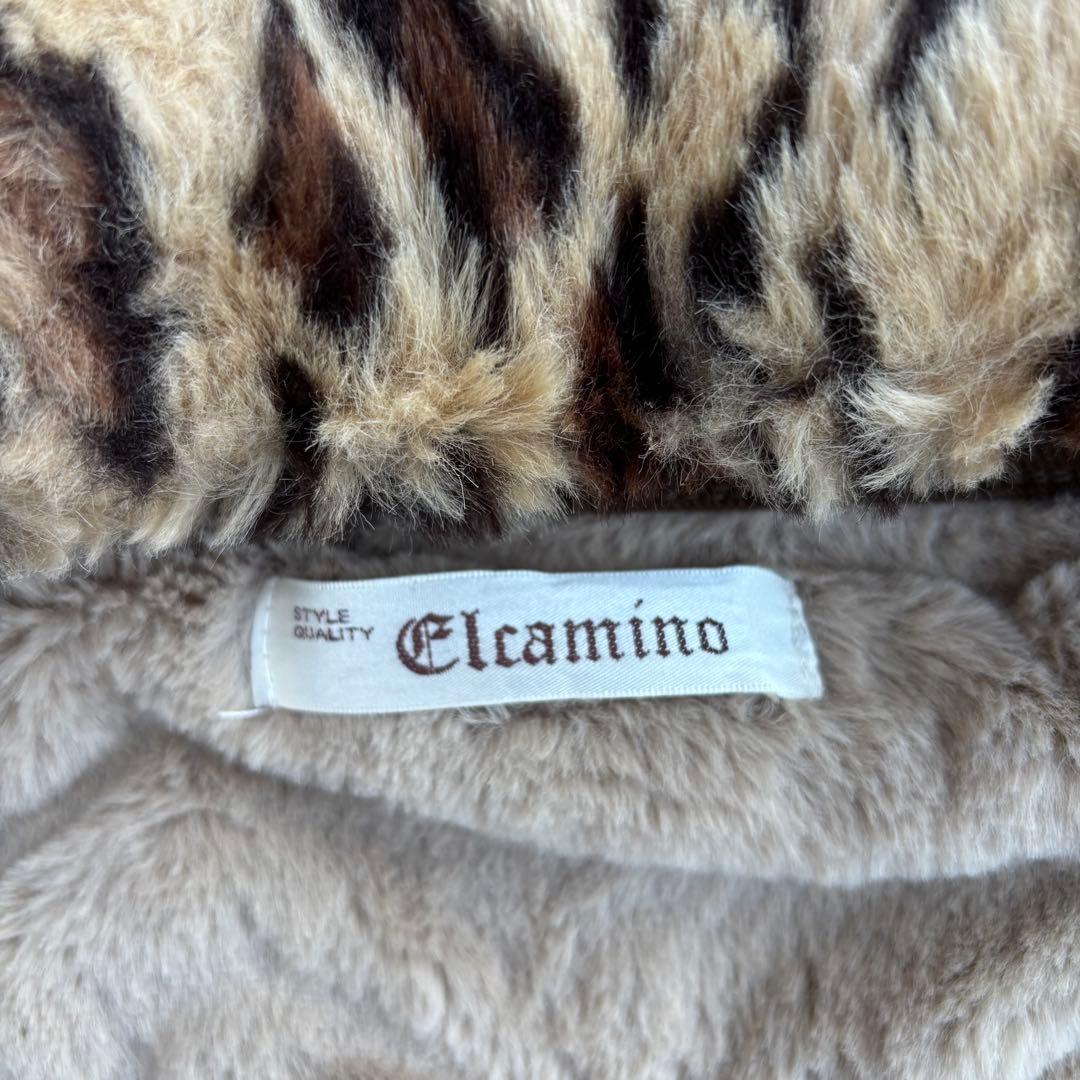 Elcamino レオパード襟2WAY ファー短丈ブルゾン 茶 y2k