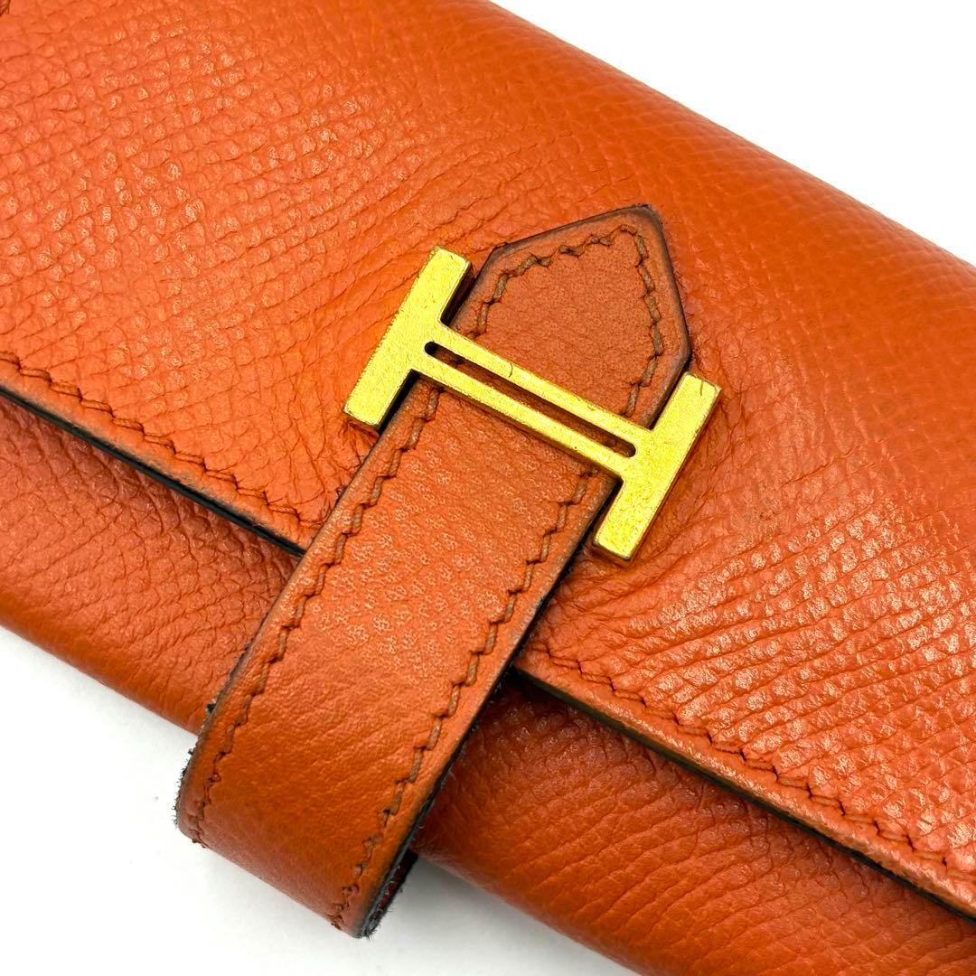 美品 エルメス ベアン 4連 キーケース ◻︎J刻印 G金具 レザー オレンジ