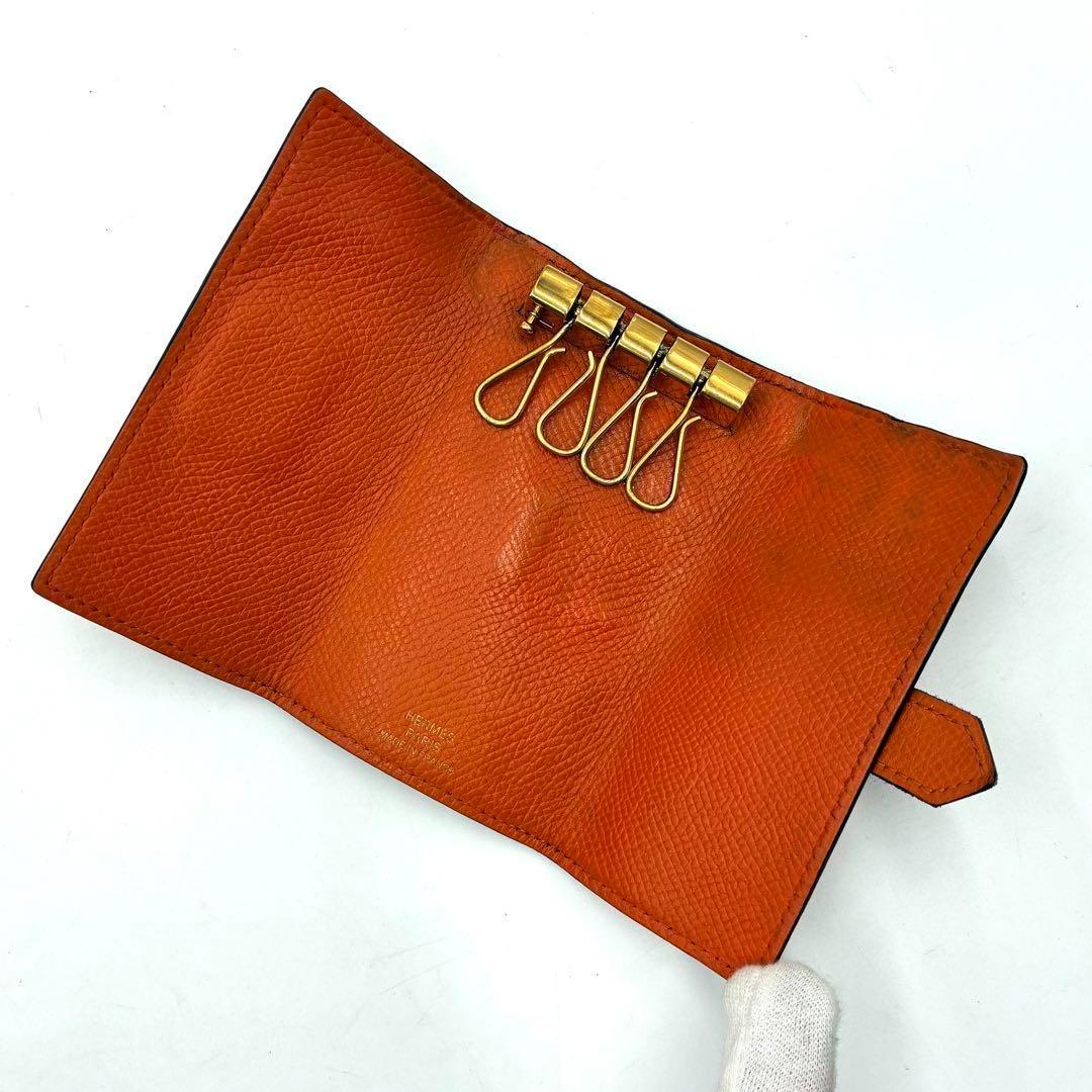 美品 エルメス ベアン 4連 キーケース ◻︎J刻印 G金具 レザー オレンジ