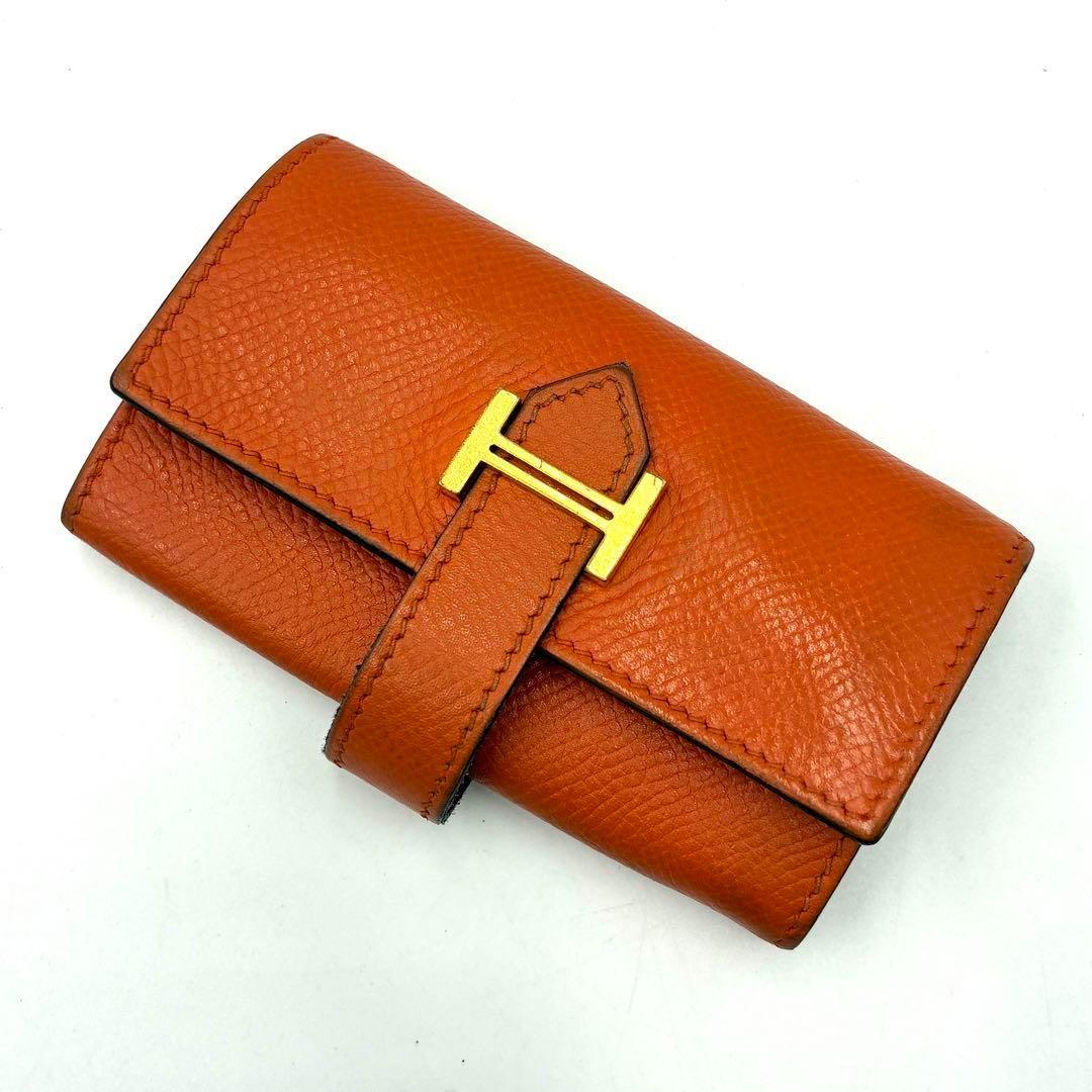 美品 エルメス ベアン 4連 キーケース ◻︎J刻印 G金具 レザー オレンジ