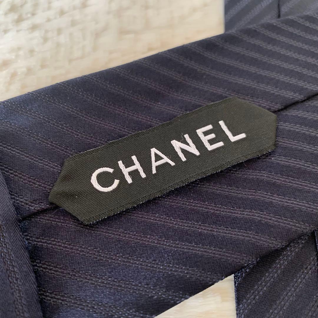 極美品✨CHANEL シャネル 現行品ココマーク ストライプ ネクタイ ネイビー