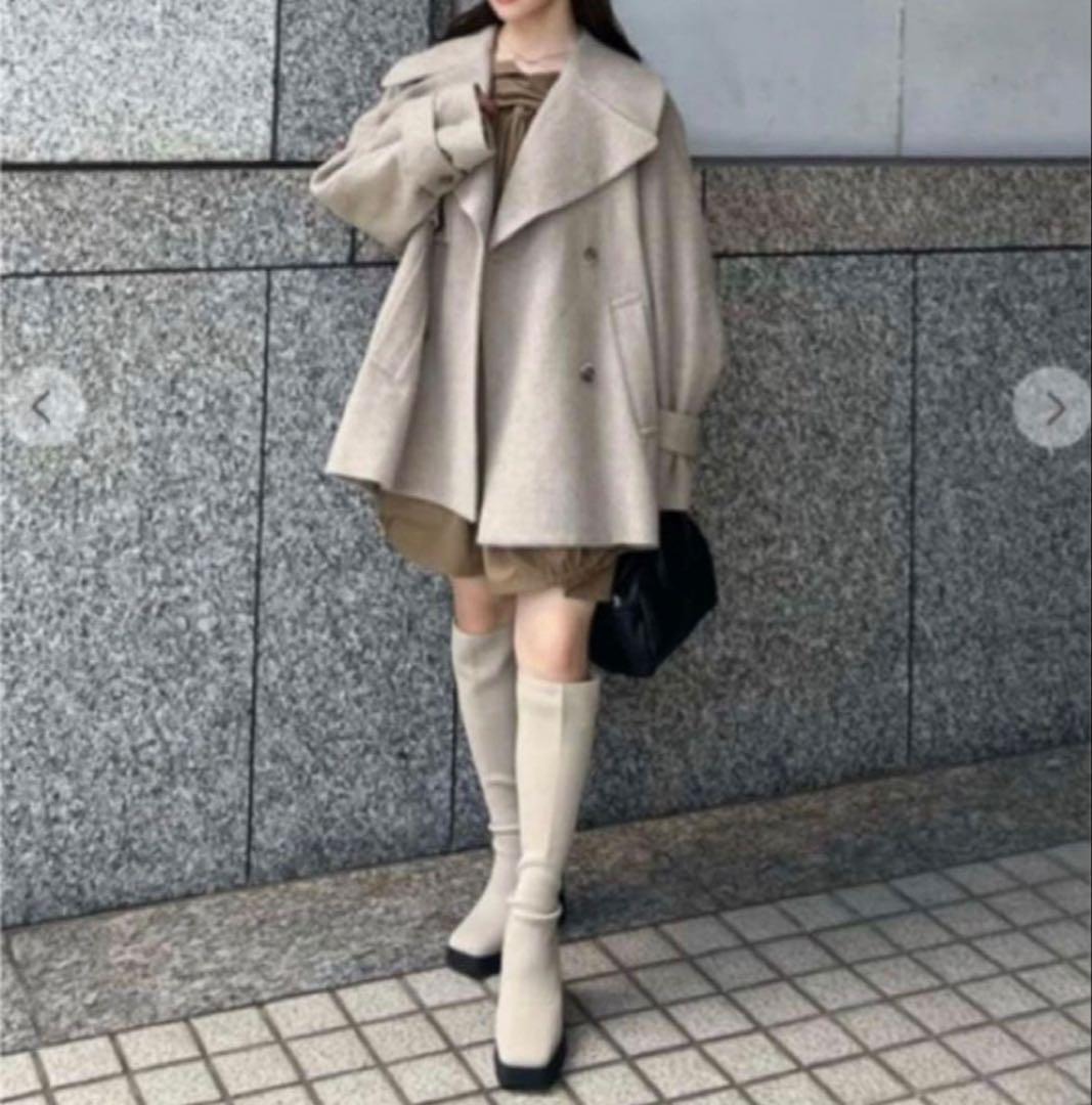 ココディール アルパカ混ウール ピーコート ダブルブレスト オーバーサイズ 紺