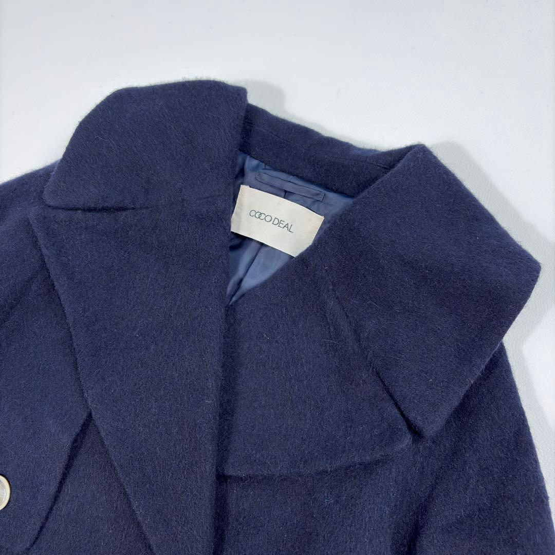 ココディール アルパカ混ウール ピーコート ダブルブレスト オーバーサイズ 紺