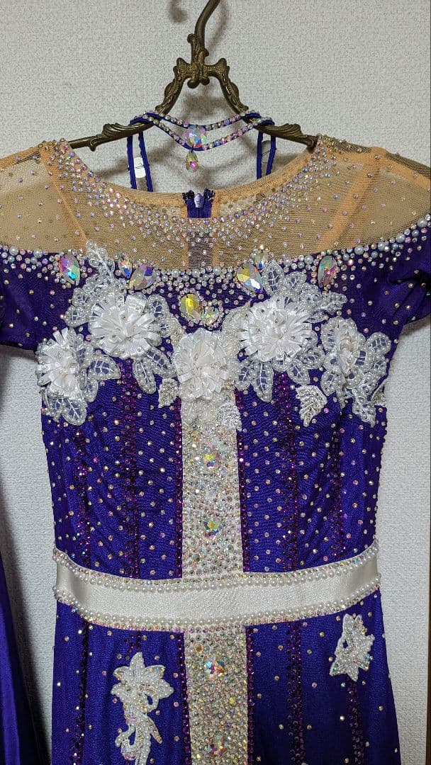 社交ダンススタンダードドレス／白樺ドレス/Mサイズ／紫/パープル／デモ