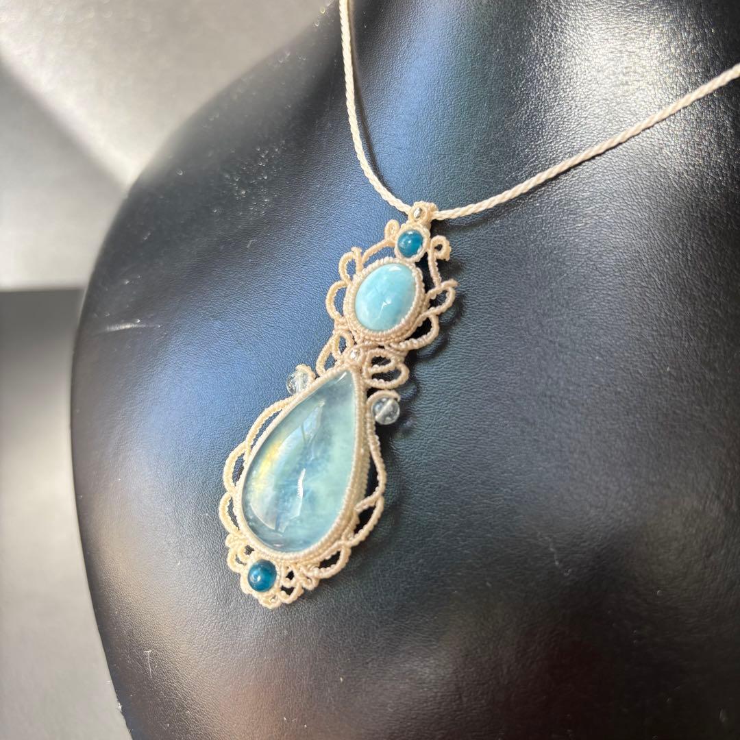 アクアマリン×ラリマー×アパタイトビーズのマクラメネックレス