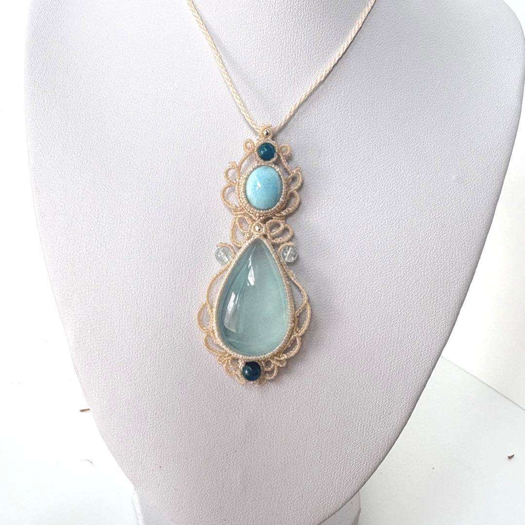 アクアマリン×ラリマー×アパタイトビーズのマクラメネックレス