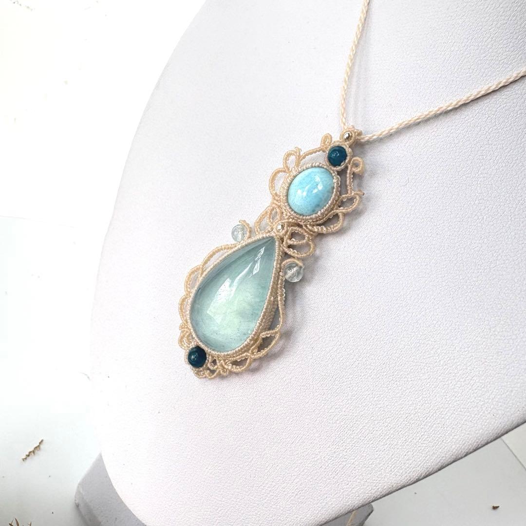 アクアマリン×ラリマー×アパタイトビーズのマクラメネックレス