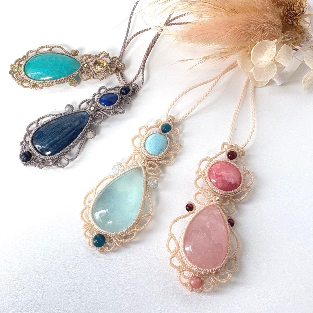 アクアマリン×ラリマー×アパタイトビーズのマクラメネックレス