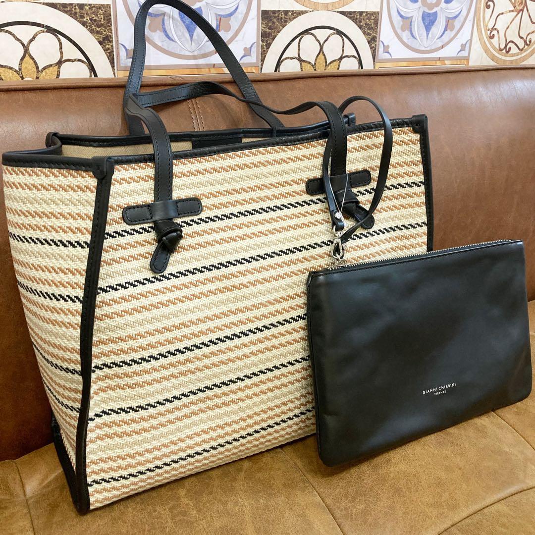 美品　ジャンニキアリーニ　バッグ　トートバッグ　ミニポーチ付き　ベージュ系