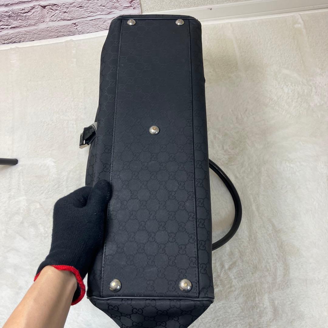 GUCCI グッチ GG柄 大容量 ボストンバッグ ブラック ナイロン レザー