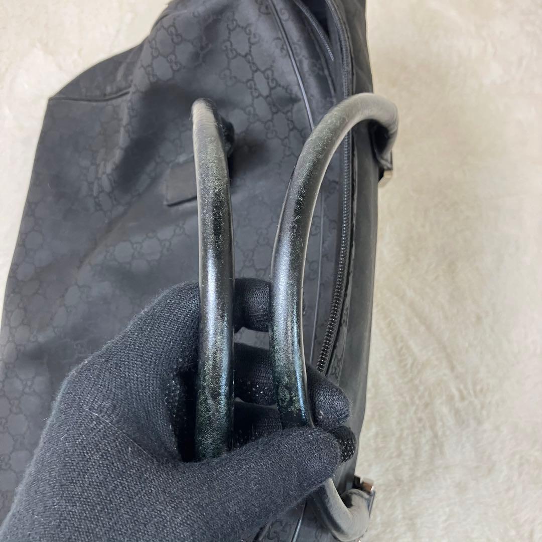 GUCCI グッチ GG柄 大容量 ボストンバッグ ブラック ナイロン レザー