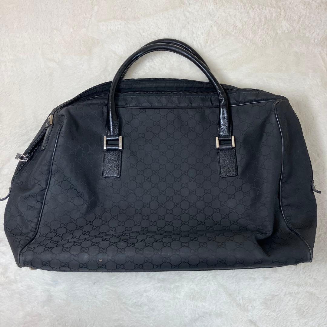 GUCCI グッチ GG柄 大容量 ボストンバッグ ブラック ナイロン レザー