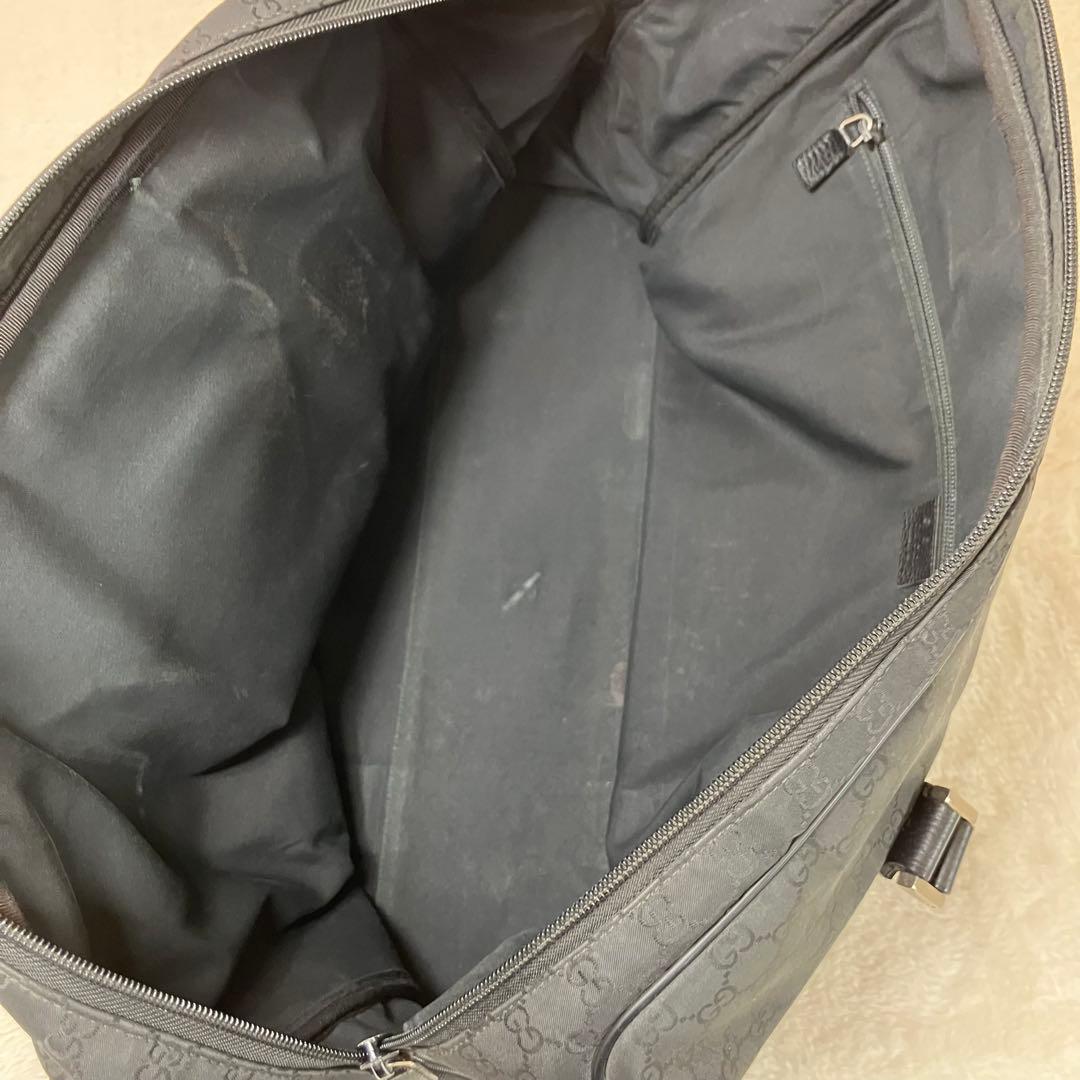 GUCCI グッチ GG柄 大容量 ボストンバッグ ブラック ナイロン レザー