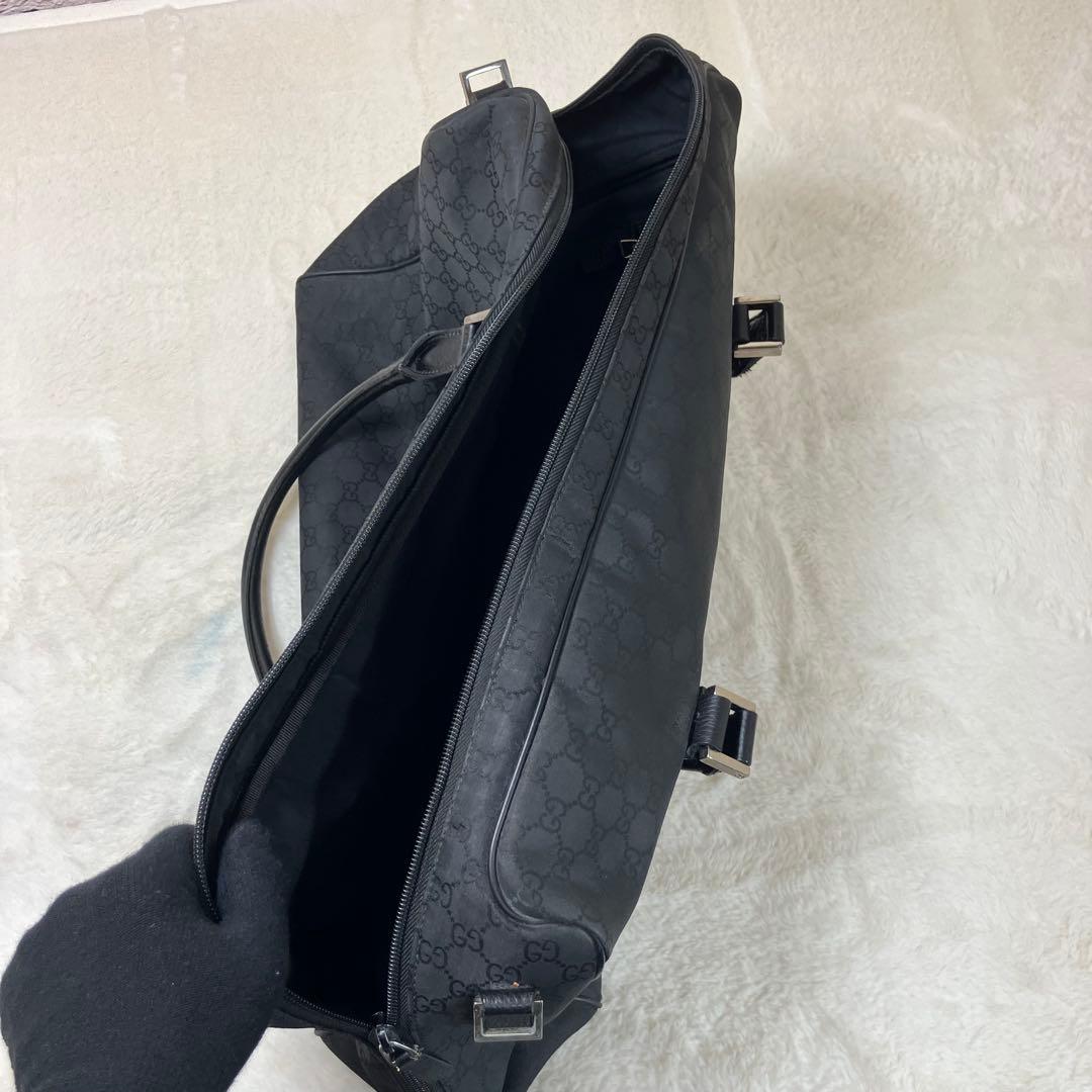 GUCCI グッチ GG柄 大容量 ボストンバッグ ブラック ナイロン レザー