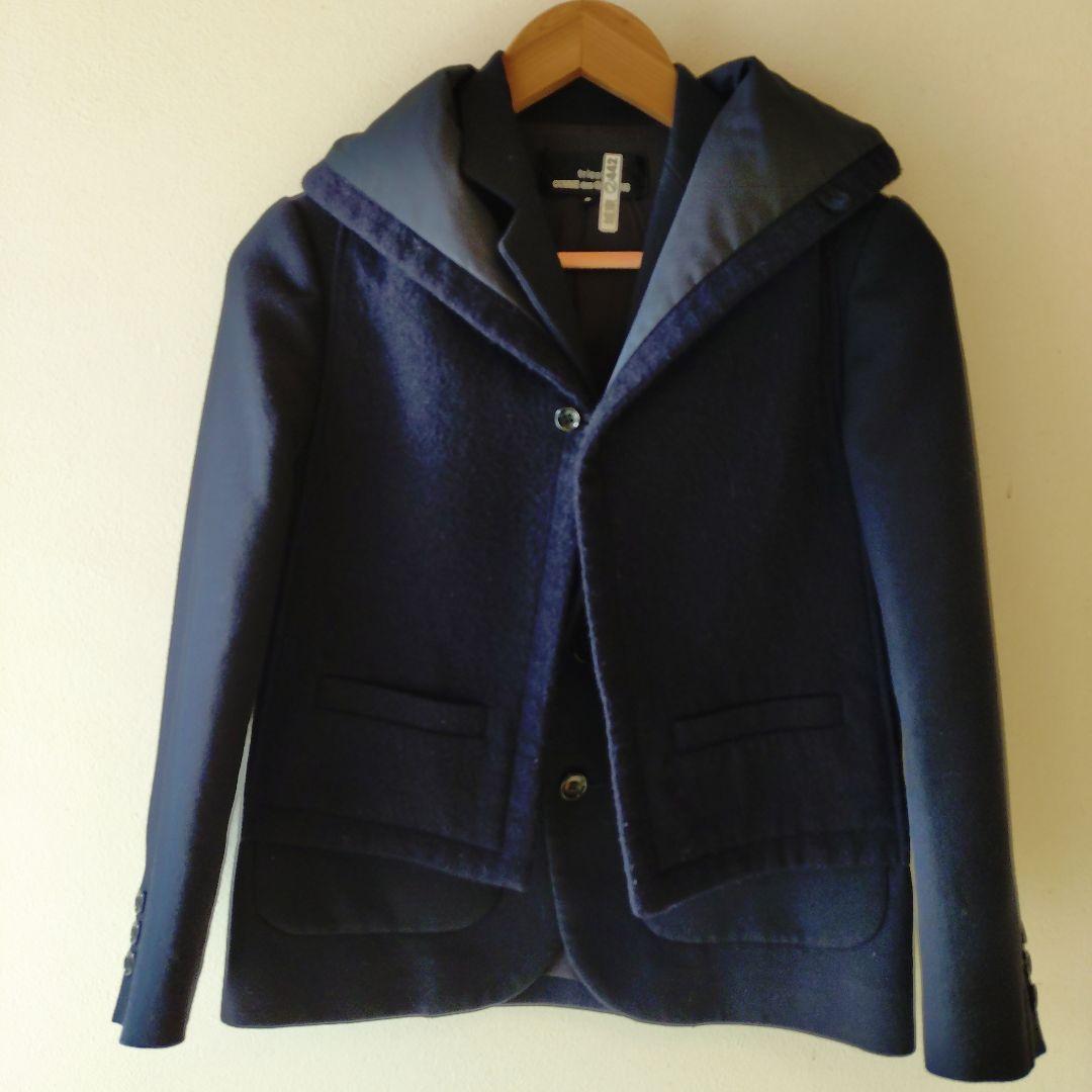 トリココムデギャルソン　ネイビー フード付き テーラードジャケット