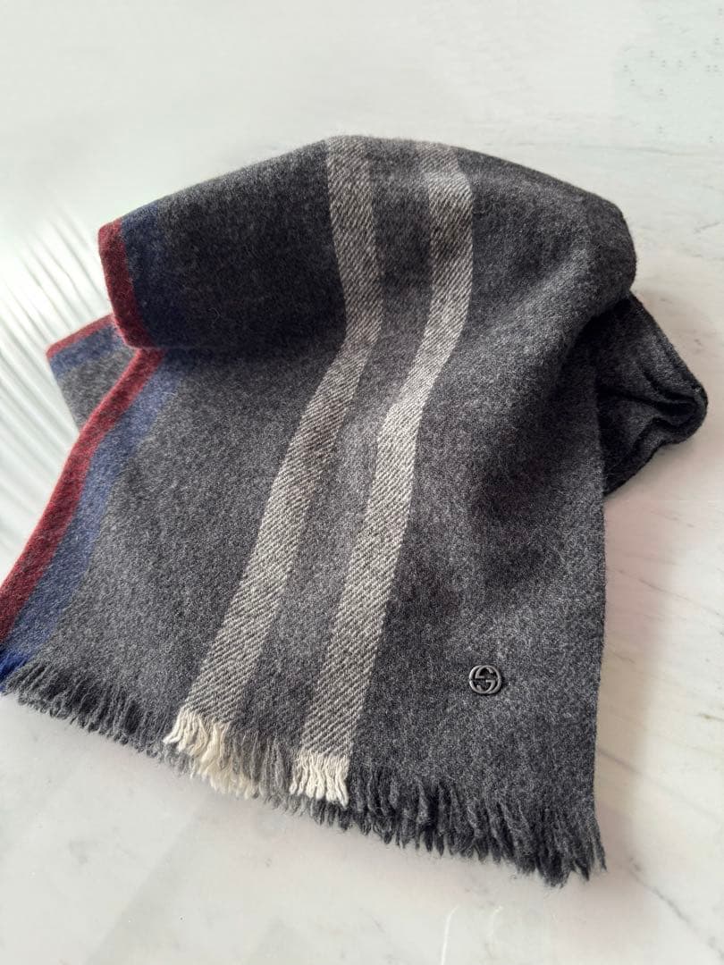 GUCCI ウールカシミヤマフラー グレー